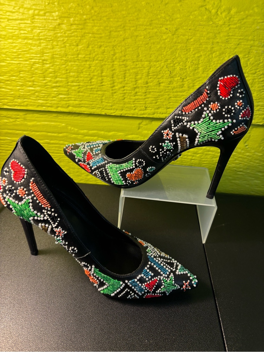 MICHAEL Michael Kors Black Embellished Beaded Pointed-Toe Pumps
